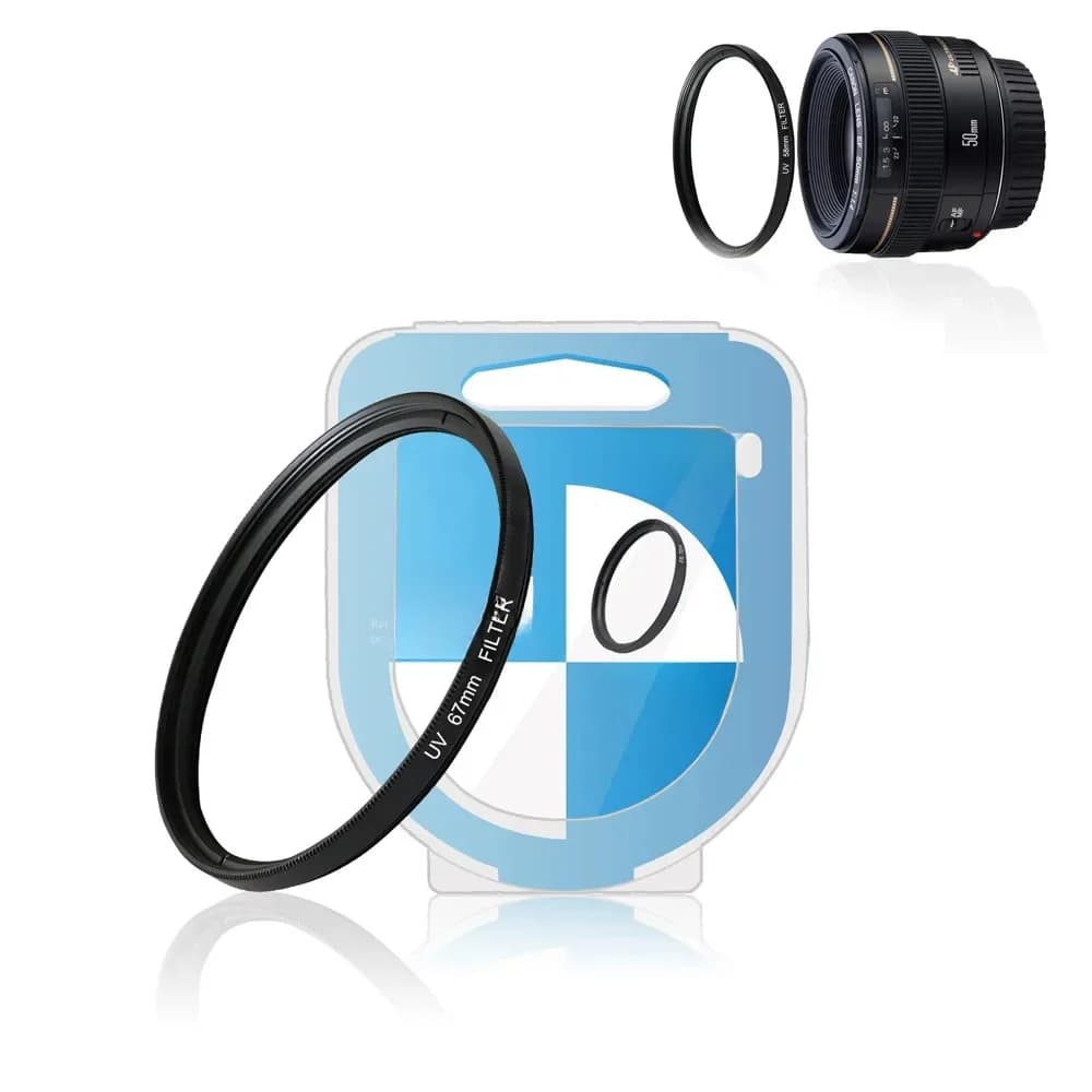 Protecteur de lentille UV ultraviolet + étui pour appareil photo Olympus, Nikon, Canon, Sony, Pentax, 40.5mm, 43, 46, 49, 52, 55, 62, 67, 72, 77, 82mm