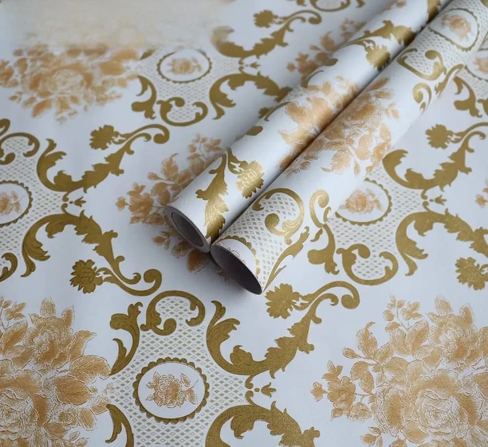HDHome-Rouleau de papier peint auto-adhésif doré motif floral, autocollants muraux imperméables pour la décoration de la maison