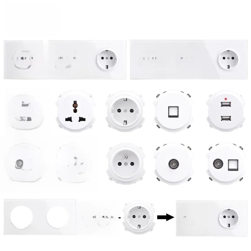 COSWALL – interrupteur mural avec panneau en verre blanc, R11, prises européennes et françaises, chargeur USB femelle, TV RJ45 CAT6, Modules, bricolage, combinaison gratuite