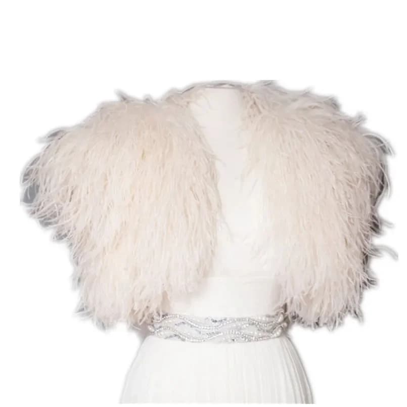 Veste en vraie fourrure d'autruche, robe de soirée pour femmes, robe de demoiselle d'honneur, châles, boléro de mariée, 100%