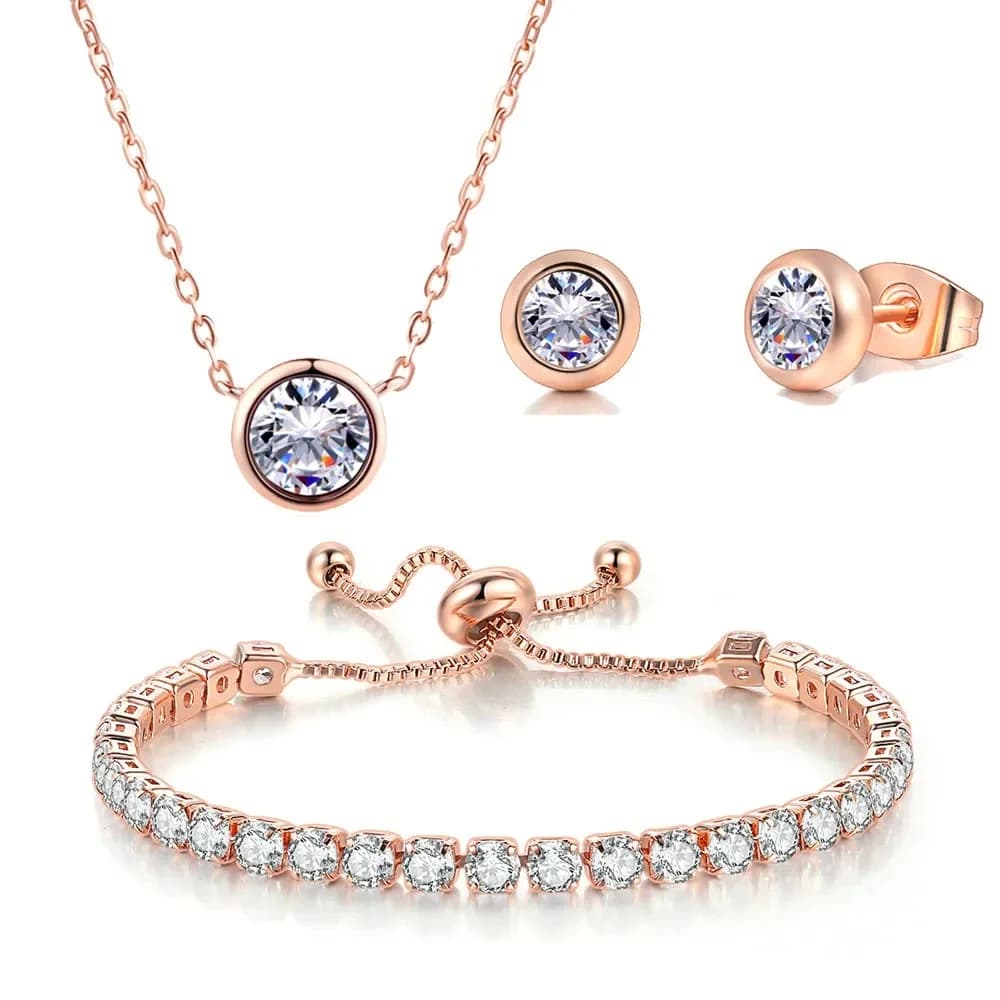 Ensemble de bijoux tendance en Zircon 4 couleurs pour femmes, collier, boucle d'oreille, Bracelet, mariage, fiançailles, cadeau, vente en gros, offre spéciale
