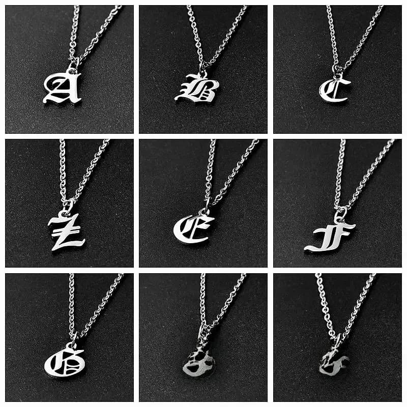 Collier Initial en acier inoxydable pour hommes et femmes, 2 pièces, chaîne, pendentif ancien anglais, 26 lettres, colliers de déclaration, bijoux, cadeau de Couple
