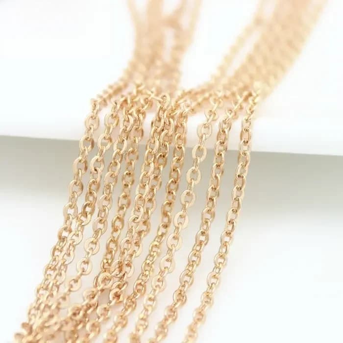 (4295) 2 mètres de largeur: 1.5MM 2MM 24K couleur or Champagne chaînes ovales plates en laiton chaînes de collier accessoires de bijoux de haute qualité