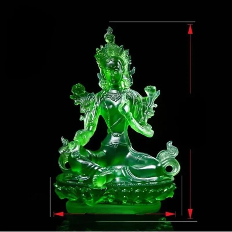Livraison gratuite fournisseurs tibétains 21 cm résine garder en sécurité Tara verte Sculpture tantrique Bodhisattva efficace décoration de la maison Statue