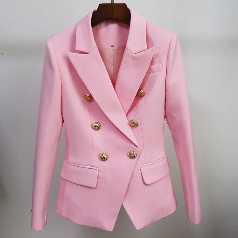 Blazer rose femmes manteau de qualité supérieure 2025 blanc mince Blazer veste femme Double boutonnage métal Lion boutons femmes Blazers hauts