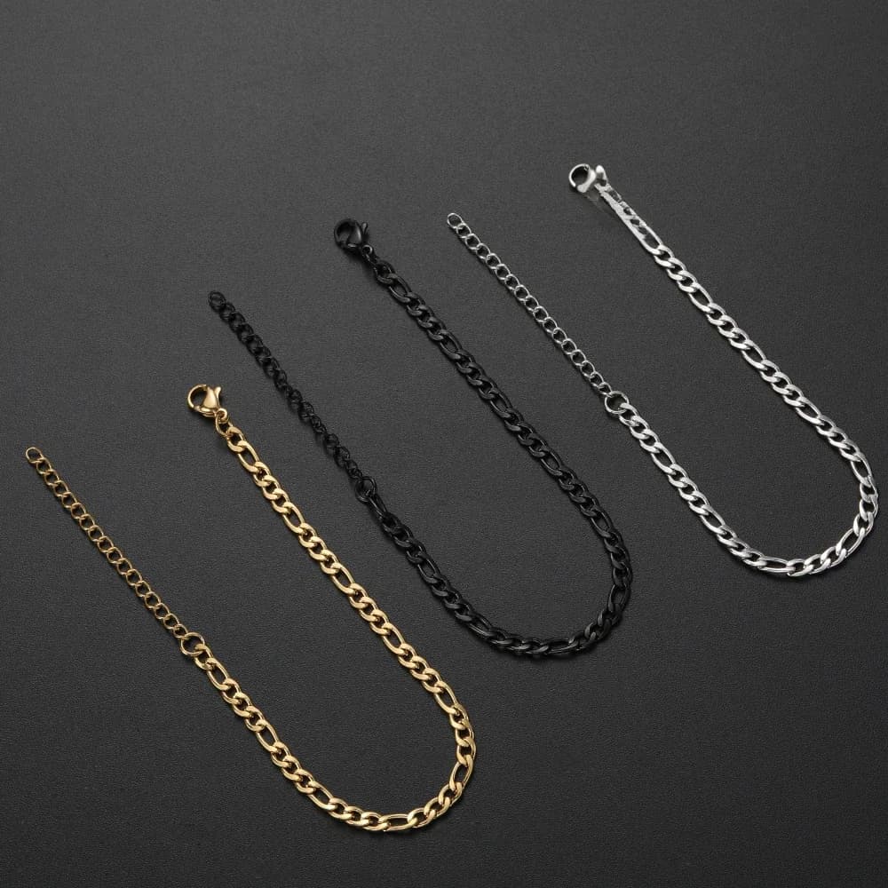 Bracelet chaîne noire dorée en acier inoxydable, largeur 4MM, pour hommes et femmes, cadeau à la mode, bijoux longueur 16 + 5CM, prix bas