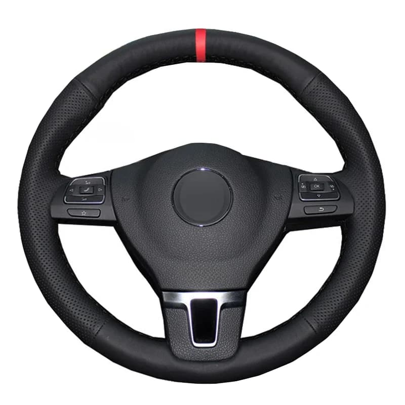 Couverture de Volant de Voiture Cousue à la Main, Marqueur Rouge Rond pour Volkswagen VW Transporter Caravelle Multivan T5 2009 2010 - 2014 2015