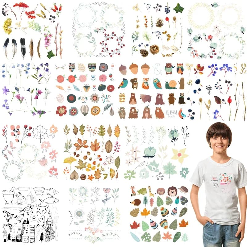Autocollants de fleurs de plantes de dessin animé, Patch en PVC à transfert de chaleur, patchs résistants à la chaleur, autocollants de repassage sur vêtements, Appliques de bricolage