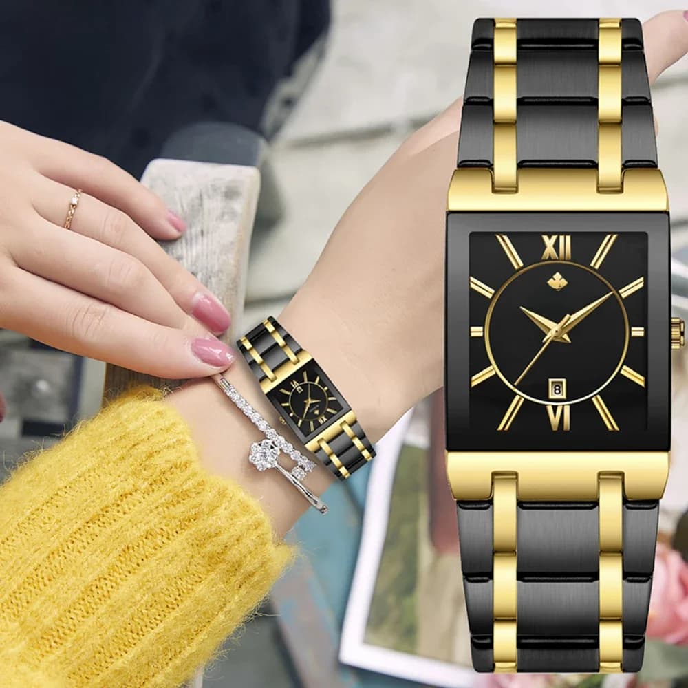 WWOOR-Montre à quartz carrée étanche en acier inoxydable pour femme, montre-bracelet, noir, or, japonais, marque supérieure, mode