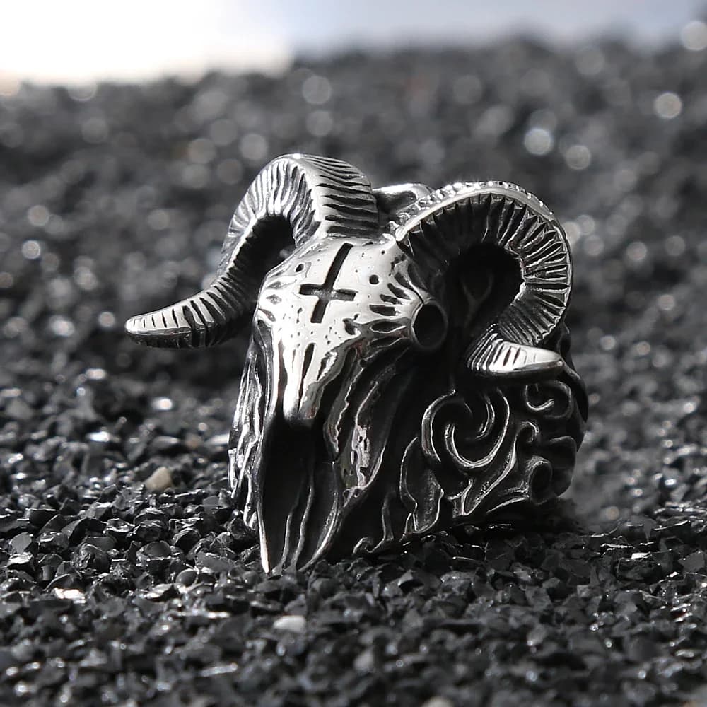 Gothique Lucifer Vintage tête de mouton anneaux pour hommes Punk Hip Hop acier inoxydable crâne croix anneau mode bijoux cadeaux livraison directe
