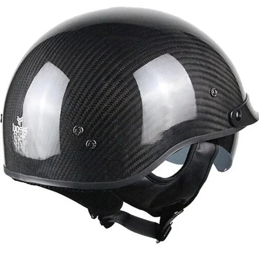 Visière de casque de moto en fibre de carbone avec col, visage ouvert, demi-moteur avec lentille de tourisme, DOT