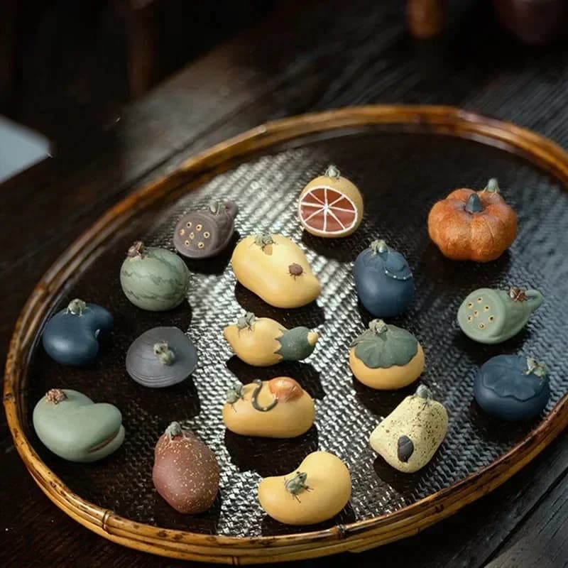 Boutique violet argile thé animal de compagnie pastèque fruits modèle Sculpture thé Figurine ornements artisanat fait à la main maison service à thé décoration Art