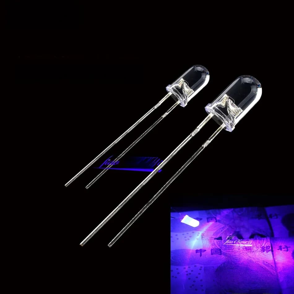 100 pièces Diode LED UV DIP 3mm 5mm Diodes clair UV 395nm LED Ultraviolet Kit de LED ultraviolette