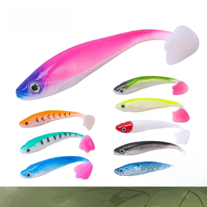 Chinook SoftBait leurre 90mm grande queue de pagaie Shad Swimbait 5 pièces ensemble Wobblers Silicone tête de gabarit de poisson Texas et crochets farfelu