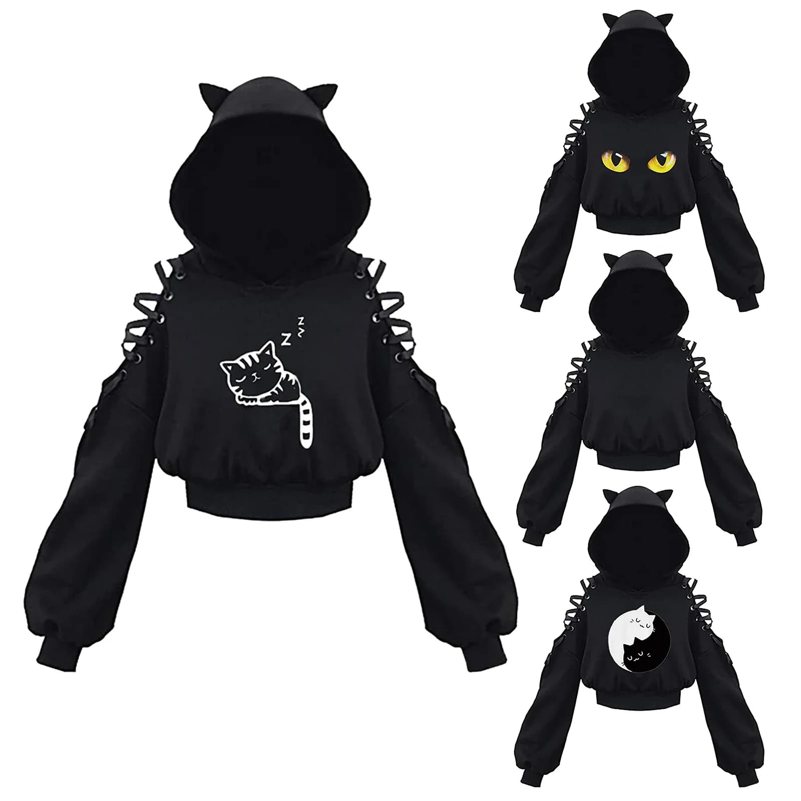 Sweat-shirt gothique à manches longues pour femmes, vêtements de couleur unie, ajouré, pull décontracté, été automne Y2k