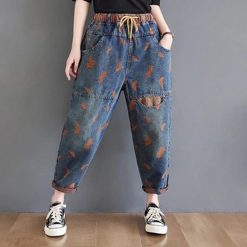 Jeans Boyfriend taille haute pour femmes, Streetwear, Vintage, Imprimé, Denim, Sarouel, Printemps, Mode, Nouveau, 2021, Sino 31