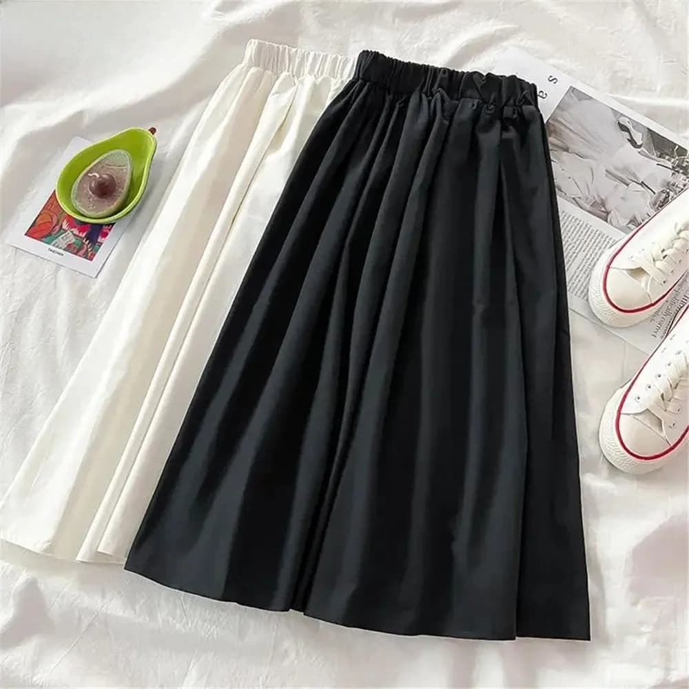 Jupe longue simple plissée pour femmes, couleur unie, noire, blanche, grande taille 5XL, été