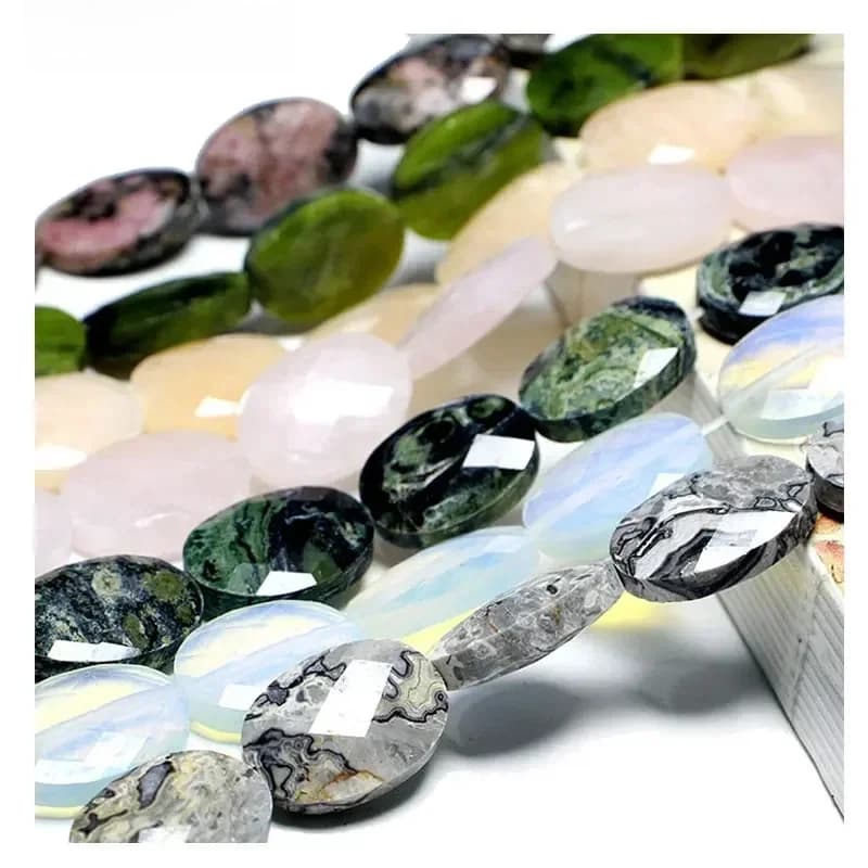 Perles de pierre ovales à facettes naturelles, Agates, Jades, cristal de Rhodochrosite pour la fabrication de bijoux, bracelet et collier, 13x18mm, vente en gros