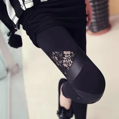 Printemps automne cuir jambières d'exercices chaud charmant chaud pas cher dentelle legins Sexy PU Leggins maigre Stretch épissage pantalon