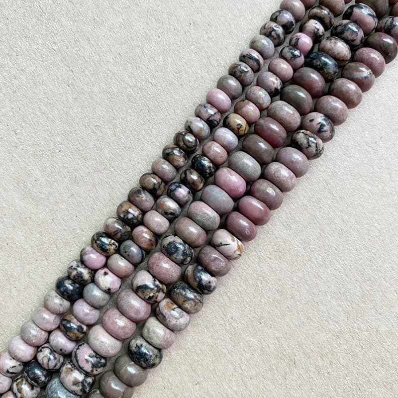 Rondelle lisse en pierre naturelle pour bijoux à bricoler soi-même, dentelle noire, rhodonite, perles adt, taille de choix, 4x6mm, 5x8mm, 7 po