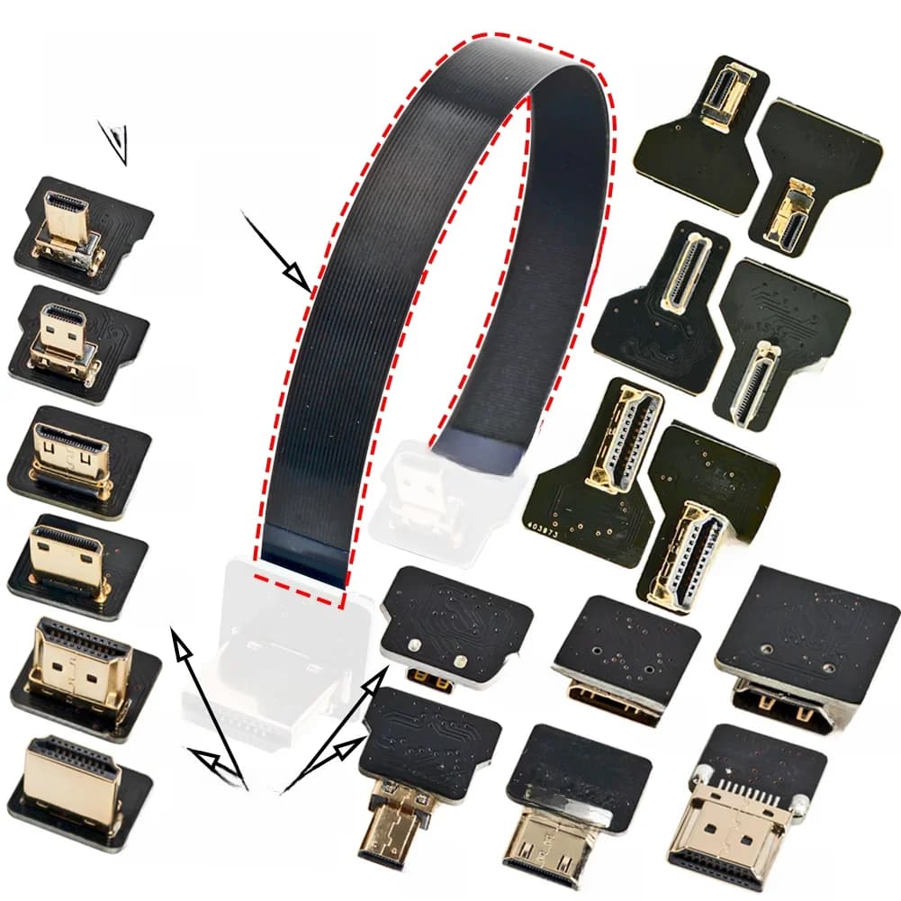 Câble Flexible pour connecteur DJI HD MI FPV, Micro HD vers Mini HD femelle 90/270 degrés FFC 20 broches, câble plat compatible hdmi