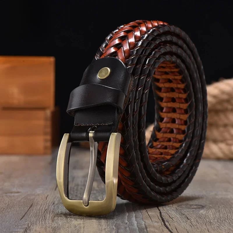 Ceintures tressées en cuir véritable pour hommes, ceintures vintage de haute qualité, boucle à ardillon dorée, décontractées pour jeans, HQ212