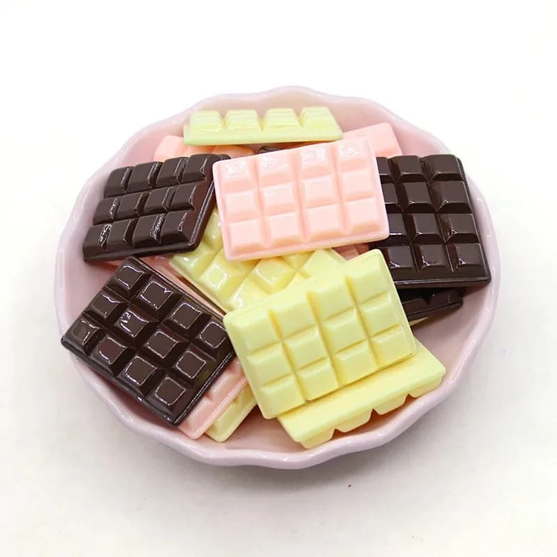 6 pièces 25*35 Simulation chocolat résine Flatback Cabochon artisanat décoration Miniature nourriture pour bricolage maison de poupée décoration de la maison