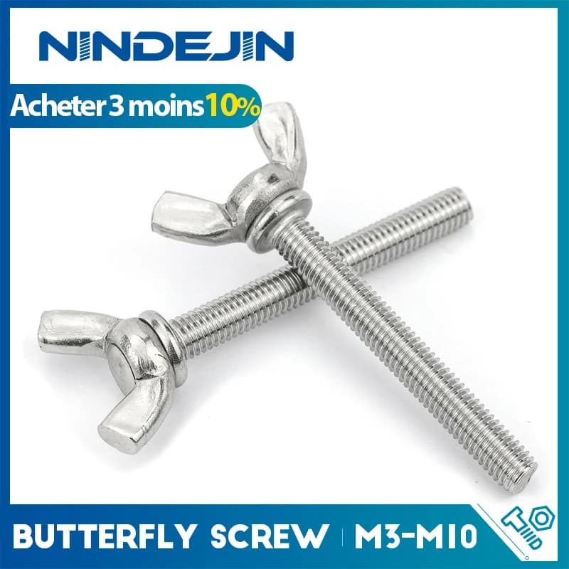 NINDEJIN 1-5 pièces vis papillon en acier inoxydable boulons à ailes M3 M4 M5 M6 M8 M10 vis à tête d'aile DIN316