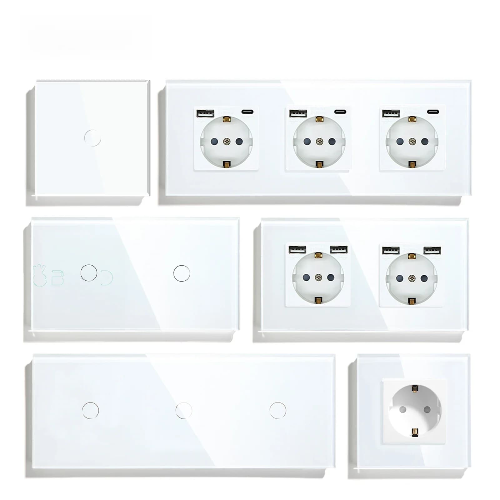 Interrupteurs tactiles BSEED avec rétroéclairage LED, prises murales EU, panneau en verre, charge maximale 300W, 1/2/3 gangs, 1 voie, interrupteurs d'éclairage LED