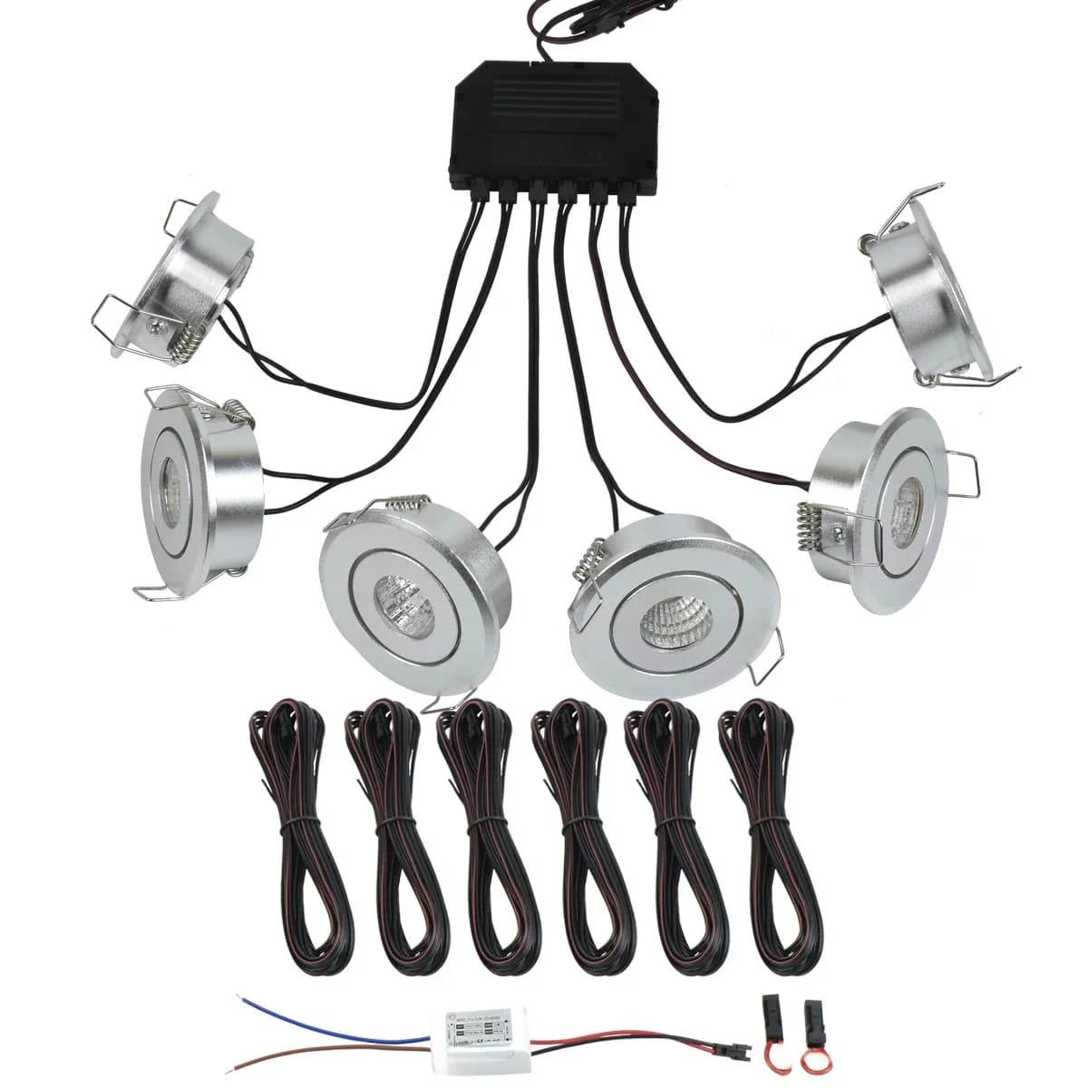 Kit de spots LED encastrables mini 3W x 6 COB, dimmables avec télécommande, pour plafond, trou de 40mm, cordon long 6x4m, éclairage de meuble