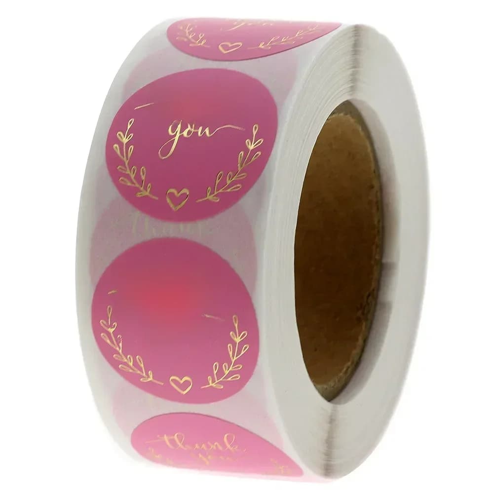 Autocollants de remerciement en papier rose, étiquettes professionnelles pour emballage de pâtisserie, décoration faite à la main, fournitures de papeterie mignonnes, 1 pouce, 50 à 500 pièces