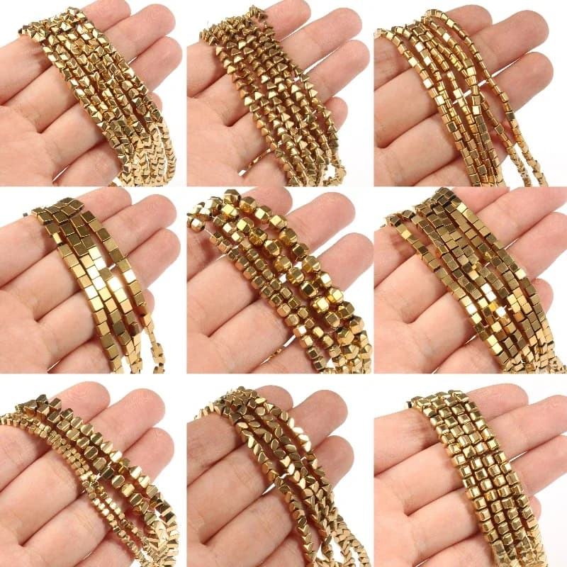 Perles d'hématite plaquées or AAA + rétention de couleur, pierre naturelle, Cube rond, perles d'espacement amples pour la fabrication de bijoux, Bracelet à bricoler soi-même, 15''