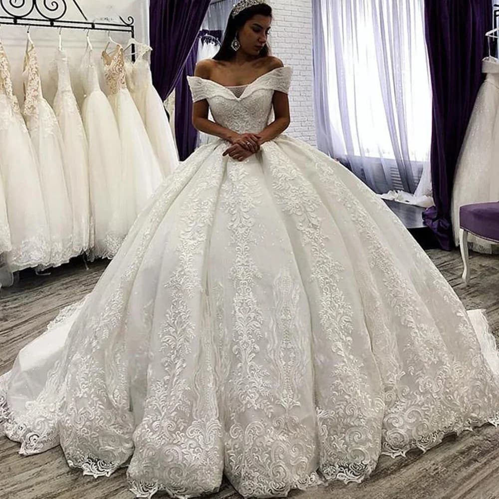 Robe de Mariée en Dentelle Arabe Personnalisée, Tenue de Bal, de Chapelle, à Paillettes et Perles, de Grande Taille, pour Patients