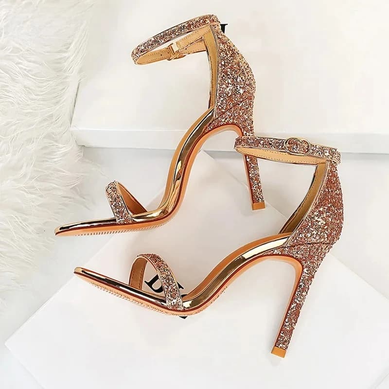 Eilyken argent Champagne Sexy talons hauts Peep Toe sandales femmes boucle sangle gladiateur Stiletto mariage Rin pierre chaussures