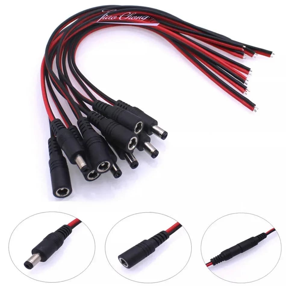 Prise d'alimentation cc de haute qualité avec fil, bricolage 16 AWG 5.5x2.5mm, prise femelle et mâle, connecteur DC, adaptateur de prise DC12V-24V