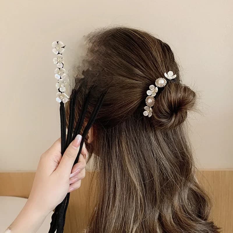 Outil de fabrication de chignon perlé élégant pour femme, fleur, bande de queue de cheval, coiffure, accessoires pour cheveux matut, tresse, vêtements de sauna Twist, fille