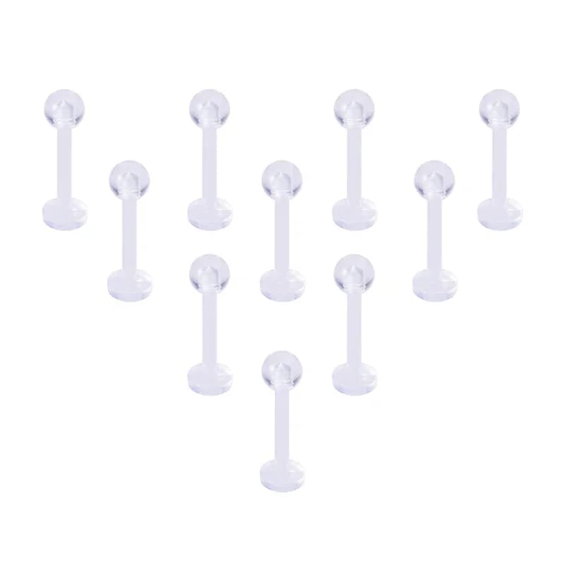 Boucle d'oreille Flexible en acrylique transparent, 10 pièces, Piercing Labret anneau Bioflex oreille Cartilage barre Tragus Helix retenue bijoux Flexible 16G