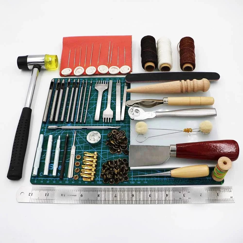 Kit d'outils artisanaux rétro en cuir, 44 pièces, couture, biseauteur, poinçon, outil manuel de travail