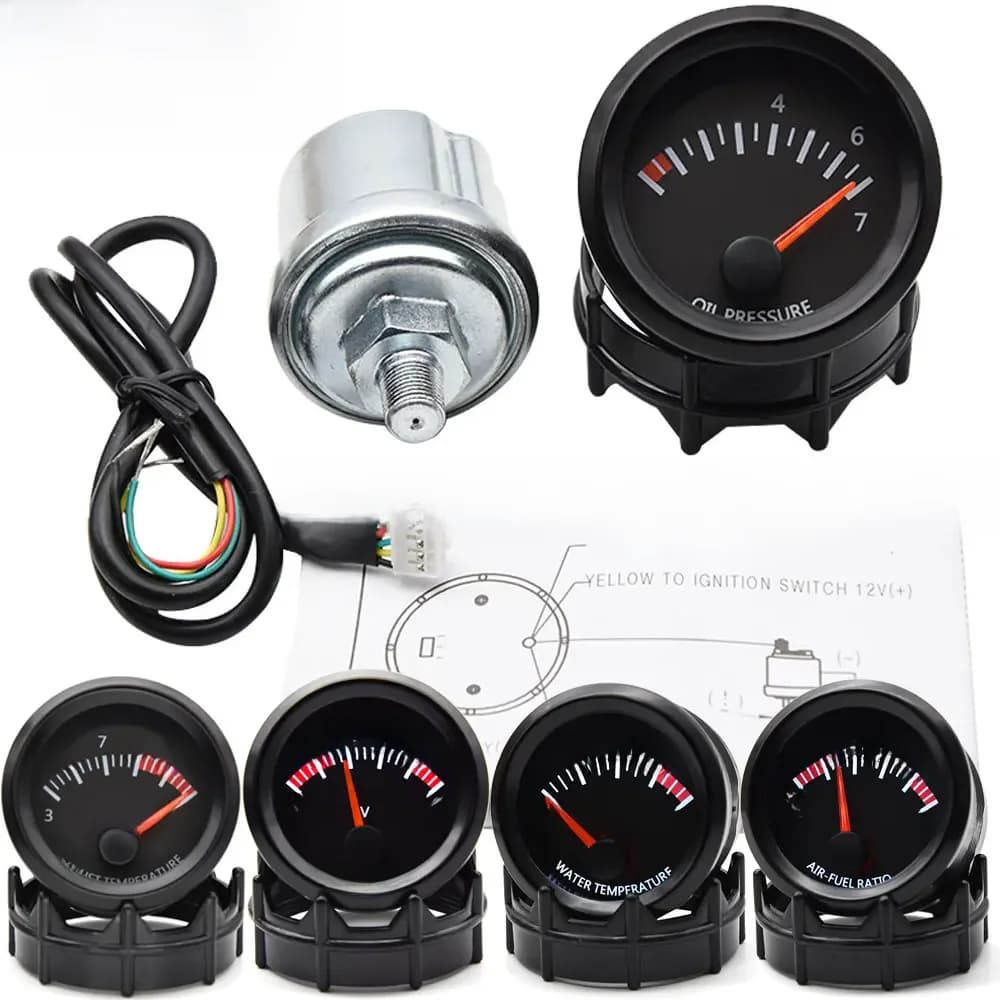Jauge de pression d'huile de voiture automatique universelle, compteur LED avec capteur, support noir, jauge de course, 0-7bar, 2 ", 52mm, 12V