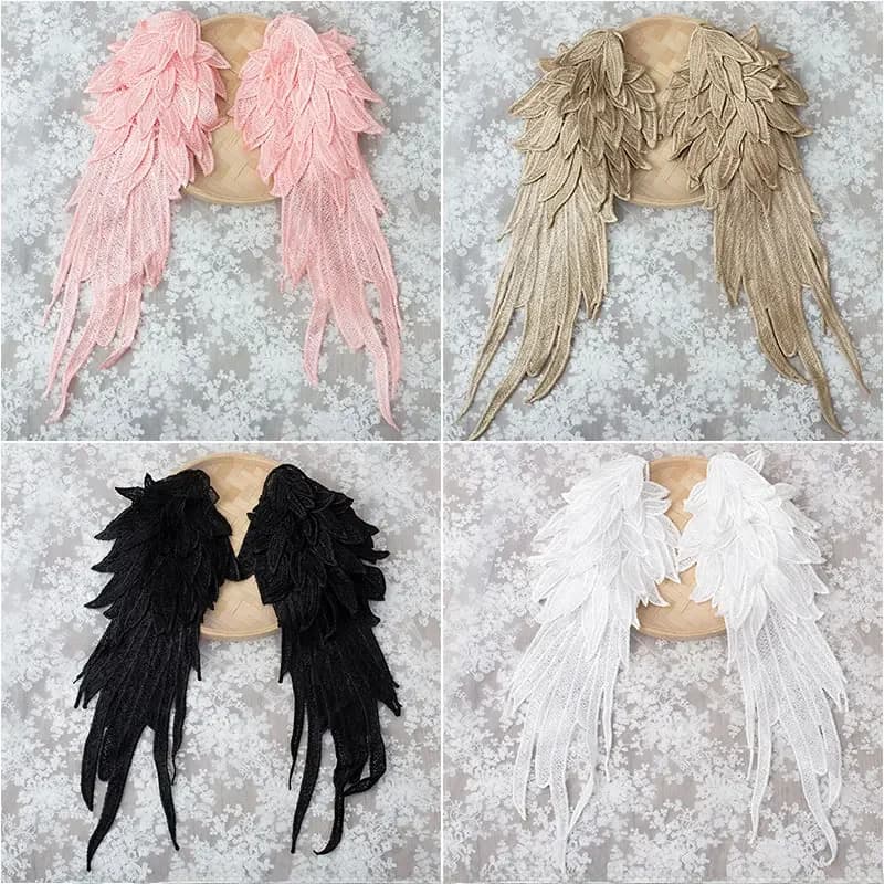 1 Paire d'ailes d'ange en tissu, appliques à coudre pour vêtements, badges, décorations pour mariage, fête, artisanat