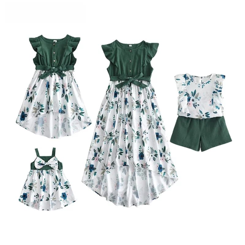 Bear Leader-Tenues assorties pour la famille, robe patchwork à fleurs pour filles, olympiques pour enfants, vêtements mignons pour mère et fille, nouvelle mode