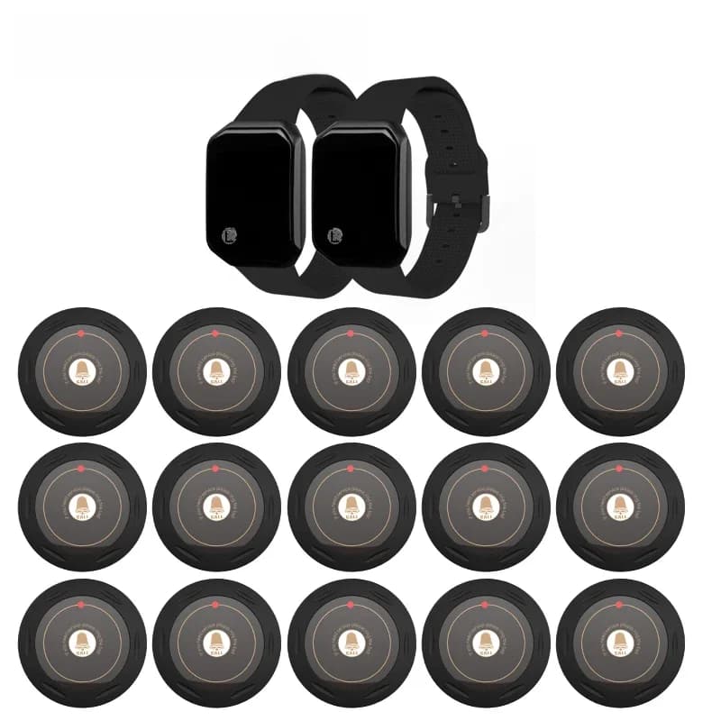 BYHUBYENG Restaurant téléavertisseur 2 pièces montre récepteur 15 pièces bouton d'appel émetteur sans fil serveur système d'appel usine café