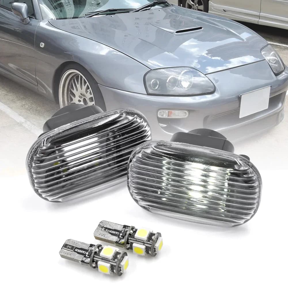 Lampe indicateur de marqueur latéral de garde-boue transparent Euro pour Toyota Supra JZA80 1993 1994 1995-1998 avec ampoules LED blanches OEM: 81730-05041