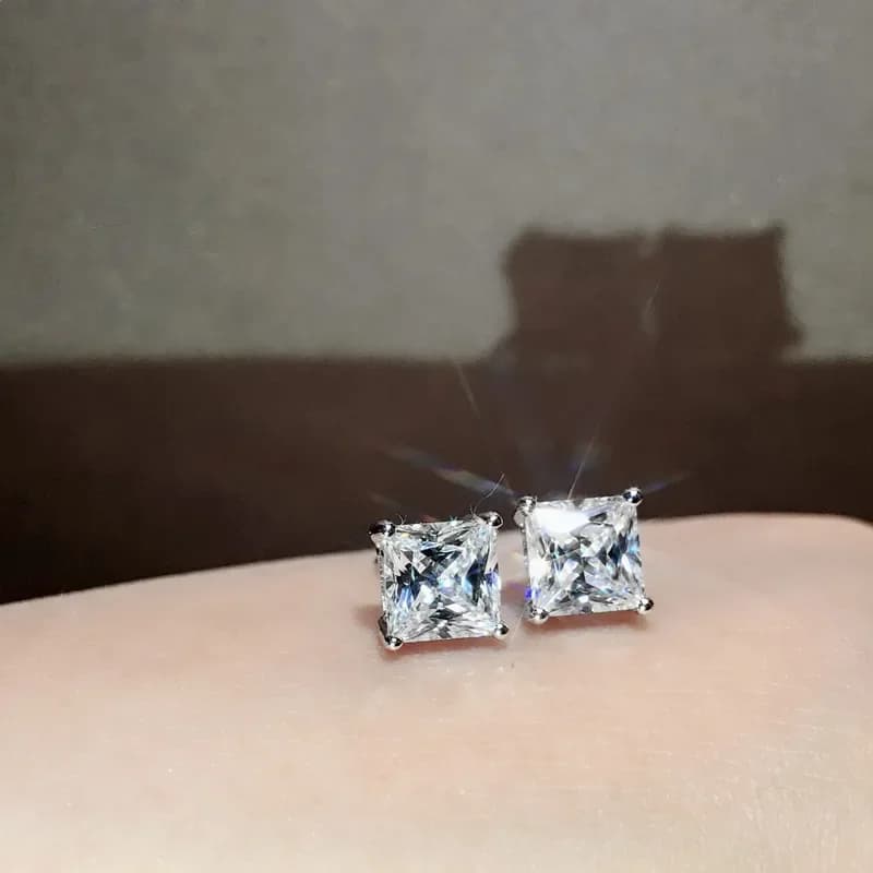 Boucles d'oreilles en diamant de laboratoire en argent regardé 925 véritable, bijoux de fiançailles, boucles d'oreilles de mariage, coupe princesse, cadeau de fête pour les patients, femmes