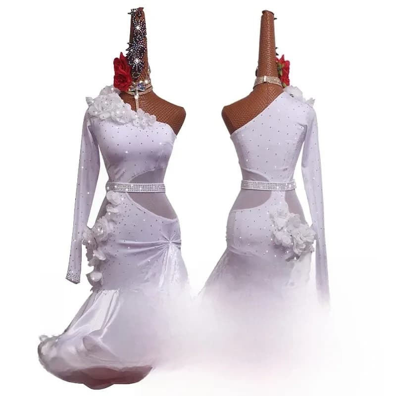 Robe de brevLatine Personnalisée pour Adulte et Enfant, Jupe de Concours, Costumes de Spectacle, de Pratique, Fleur Blanche, 1 Pièce