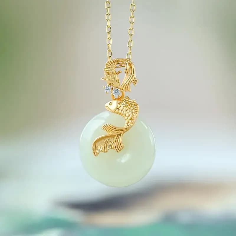 Collier en argent avec pendentif en jade naturel pour dames, lumière rétro, bijoux de luxe, Hetian Koi, original, designer, nouveau