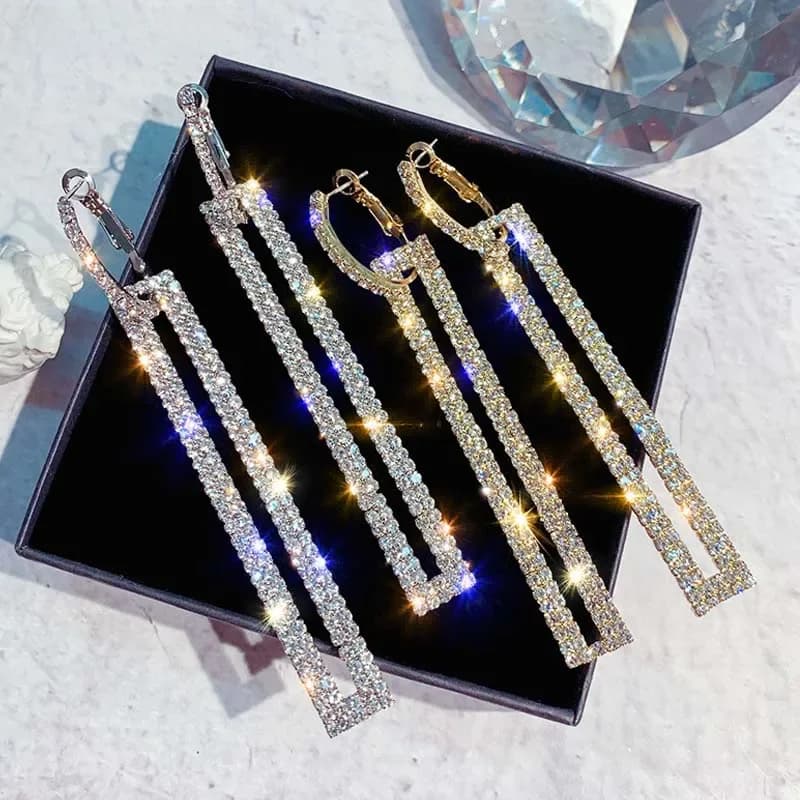 Boucles d'oreilles longues pendantes en argent pour femmes, bijoux de déclaration, brillant, rectangulaire, Punk Rock