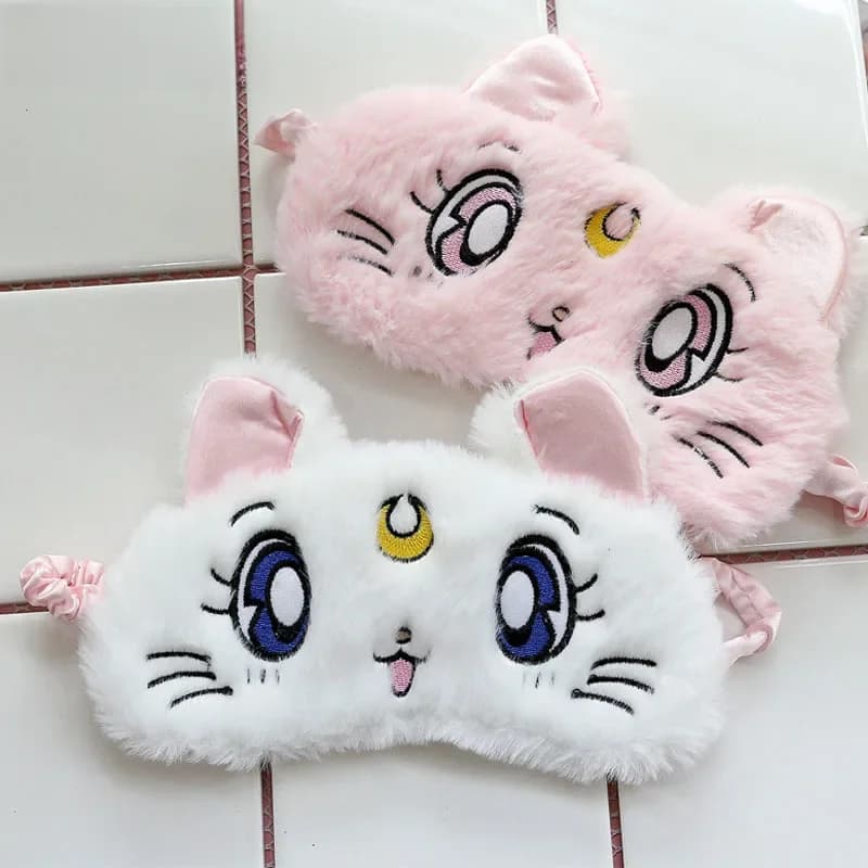 Dessin animé Anime Cosplay Kawaii accessoires guerrier Luna chat en peluche masque pour les yeux brillant ombre oculaire lunettes de sommeil pas de sac de glace masque pour les yeux