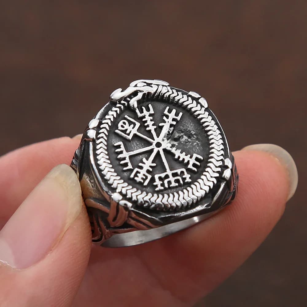 Boussole Viking Vintage, bague en acier inoxydable pour hommes, croyance ethnique nordique, Aegishjalmur, anneaux Viking, bijoux, livraison directe
