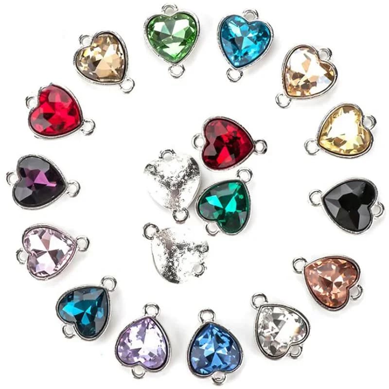 Breloques en forme de cœur d'amour en verre cristal, connecteurs, boucles d'oreilles, pendentifs pour collier, Bracelet, accessoires de fabrication de bijoux faits à la main, 10 pièces